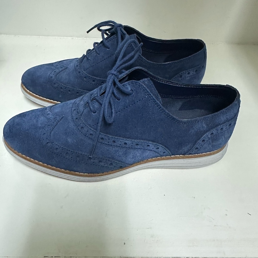 Cole Haan Blue Suede Oxfords with Minimalist Design